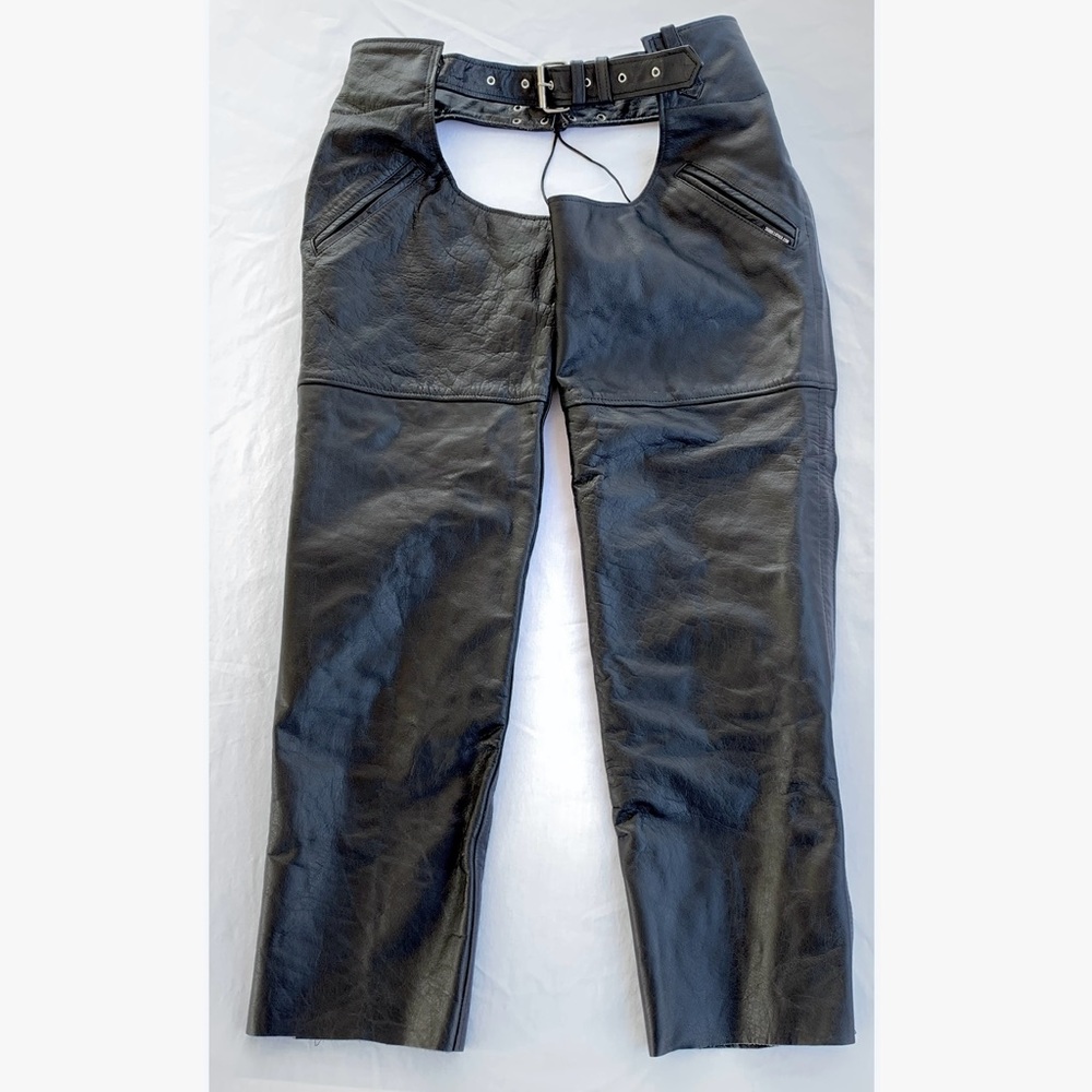 Jamin Leather Black Heavy Duty Lined Motorcycle Chaps ~ Men’s XXL